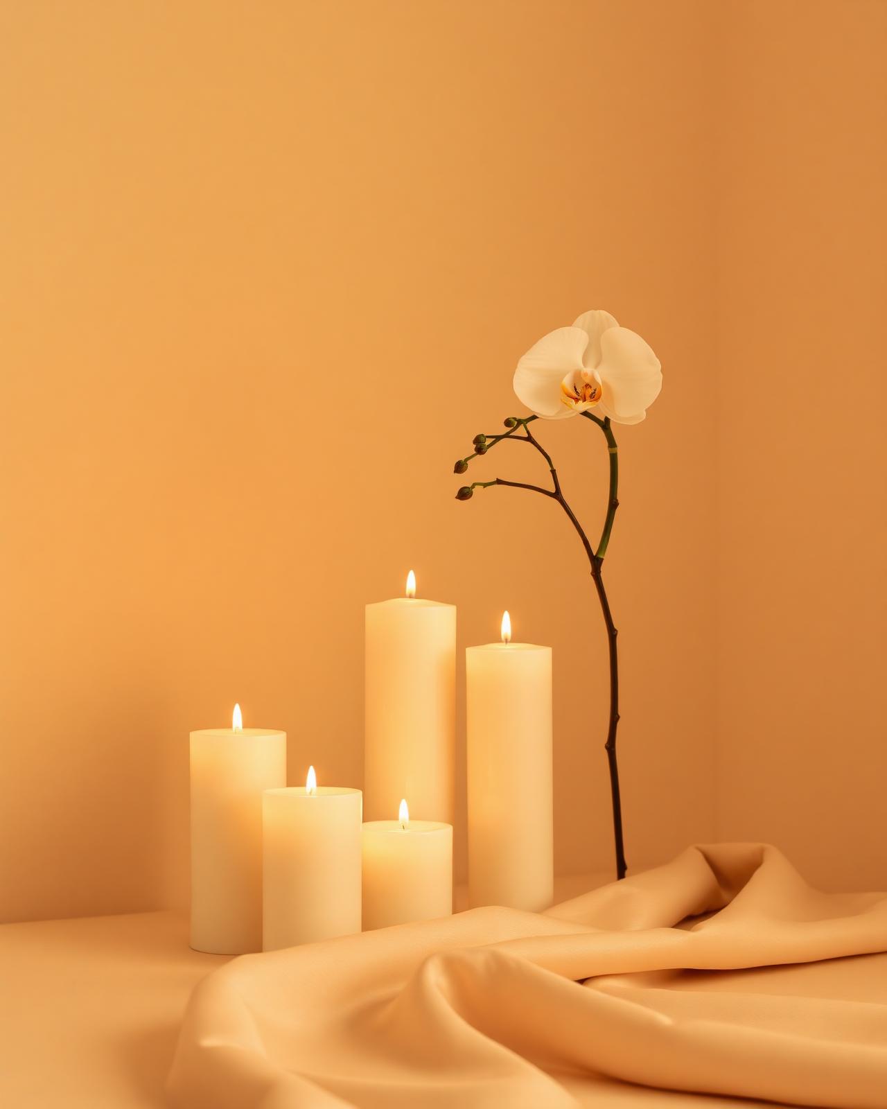 Candles, orchid and silk in the private salon